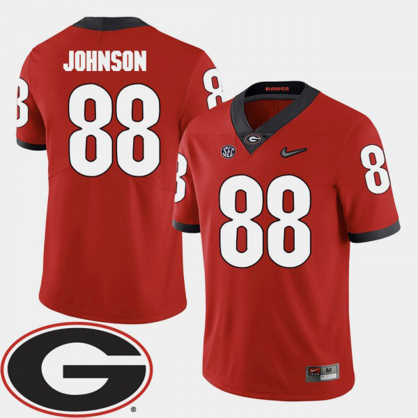 Men's #88 Toby Johnson Georgia Bulldogs For 2018 SEC Patch College Football Jersey - Red